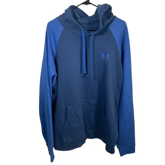 Under Armour UA Rival Fleece Hoodie Mens 2XL XXL Blue Colorblock 1366357 New NWT - Picture 1 of 6